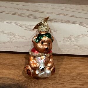 Vintage Thomas Pacconi Blown Glass Ornament - Bear with Rabbit (Approx 3 inch